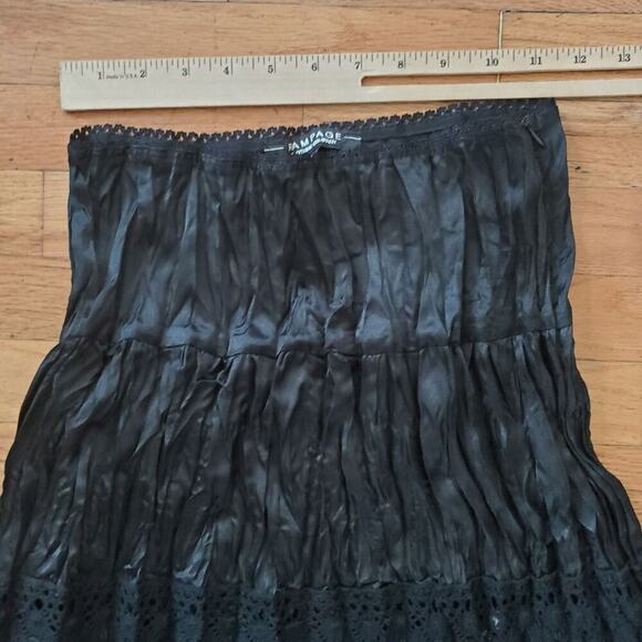 Rampage Vintage Crinkled Satin Tiered‎ Midi Skirt Crochet Lace Dark Fairy Witchy - Picture 3 of 6
